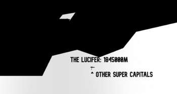 Creator: Unknown - This image shows all of the ships from the third size reference image, but with the Lucifer added. It dwarfs all of the other ships, and only a small section of it is shown. It is unfathomably large, measuring a whopping 1,485,000 meters long.